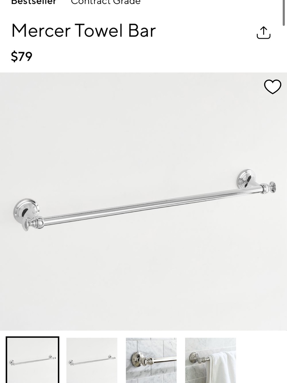 Pottery Barn Mercer Towel Bar - Polished Chrome